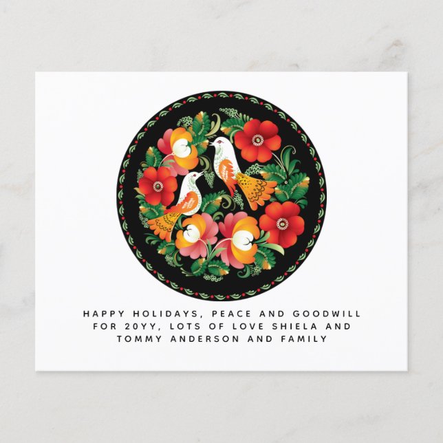 Stunning Folkart Birds Xmas Personal Annual Letter (Front)