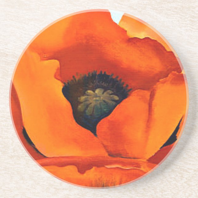 Stunning Georgia O'Keefe Red Poppy Flower 1927 Drink Coaster (Front)