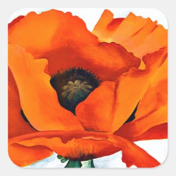 Stunning Georgia O'keefe Red Poppy Flower Square Sticker by MagnoliaVintage at Zazzle