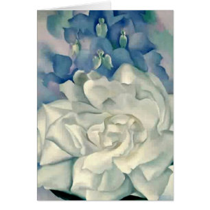 Stunning Georgia O'Keefe White Rose and Larkspur
