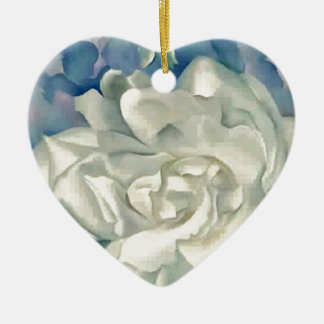 Stunning Georgia O'Keefe White Rose and Larkspur Ceramic Ornament
