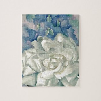 Stunning Georgia O'keefe White Rose And Larkspur Jigsaw Puzzle by MagnoliaVintage at Zazzle