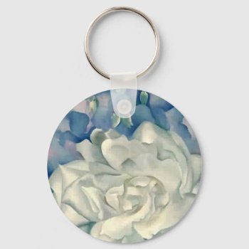 Stunning Georgia O'keefe White Rose And Larkspur Keychain by MagnoliaVintage at Zazzle