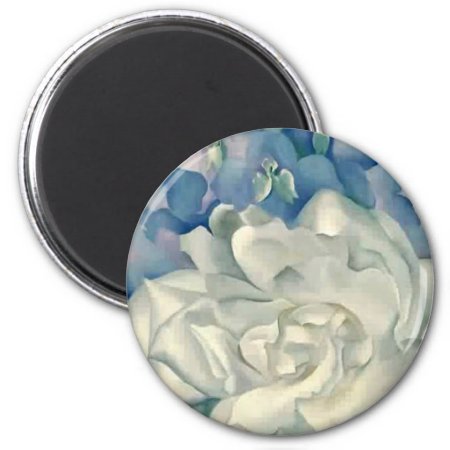 Stunning Georgia O'keefe White Rose And Larkspur Magnet