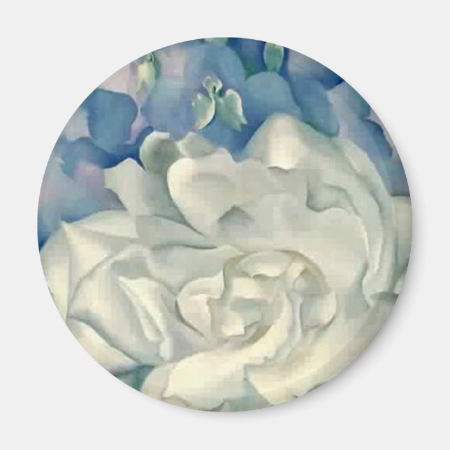 Stunning Georgia O'Keefe White Rose and Larkspur Magnet (Front)