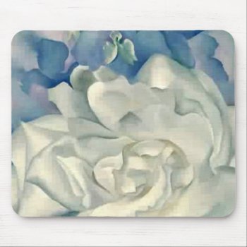 Stunning Georgia O'keefe White Rose And Larkspur Mouse Pad by MagnoliaVintage at Zazzle