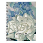 Stunning Georgia O&#39;keefe White Rose And Larkspur Notebook at Zazzle