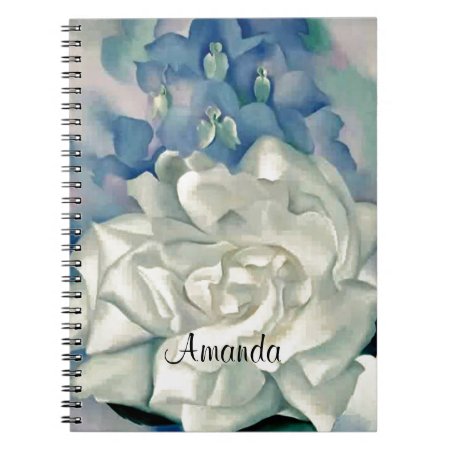 Stunning Georgia O'keefe White Rose And Larkspur Notebook