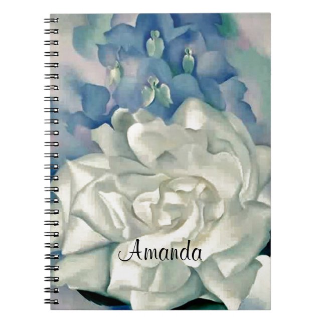 Stunning Georgia O'Keefe White Rose and Larkspur Notebook (Front)