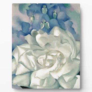 Stunning Georgia O'keefe White Rose And Larkspur Plaque by MagnoliaVintage at Zazzle