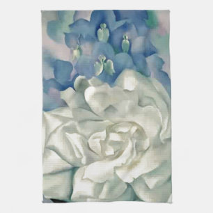 Stunning Georgia O'Keefe White Rose and Larkspur Towel
