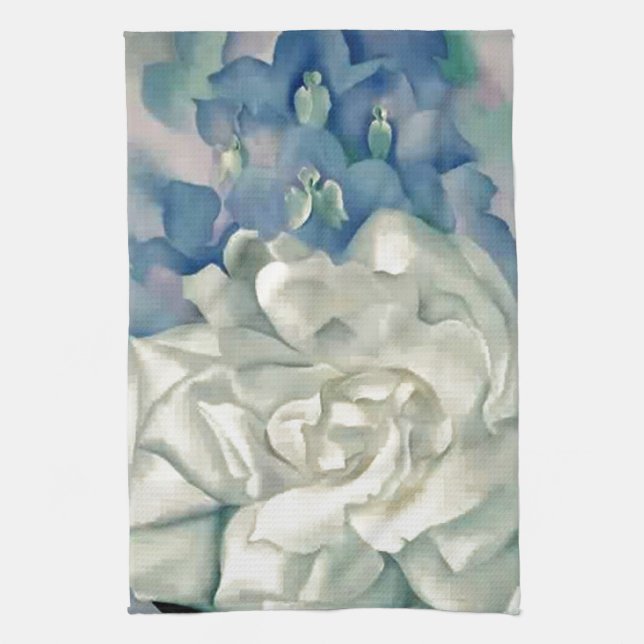 Stunning Georgia O'Keefe White Rose and Larkspur Towel (Vertical)