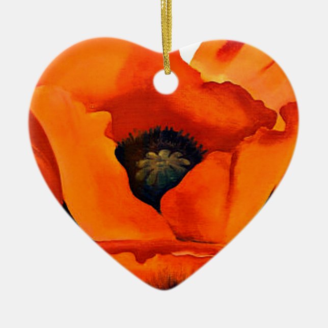 Stunning Georgia O'Keeffe Red Poppy Ceramic Ornament (Front)