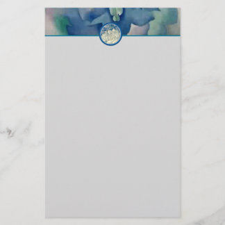 Stunning Georgia O'Keeffe White Rose and Larkspur Stationery