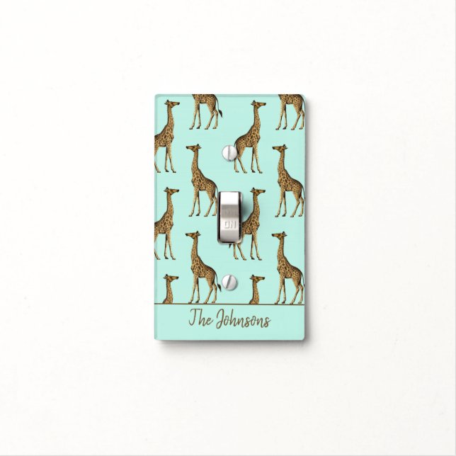 Stunning Giraffe Print Family Name  Light Switch Cover (In Situ)