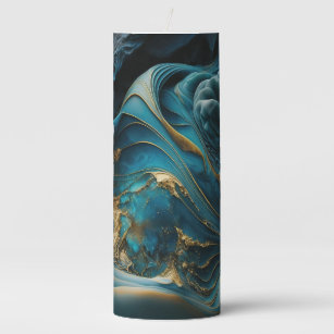 Stunning Gold and Blue Marble Pillar Candle