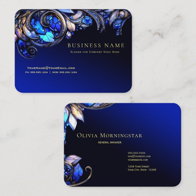 Stunning Gold and Blue Stain Glass  Business Card (Front/Back)