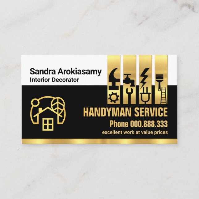 Stunning Gold Construction Tools Tab Business Card (Front)