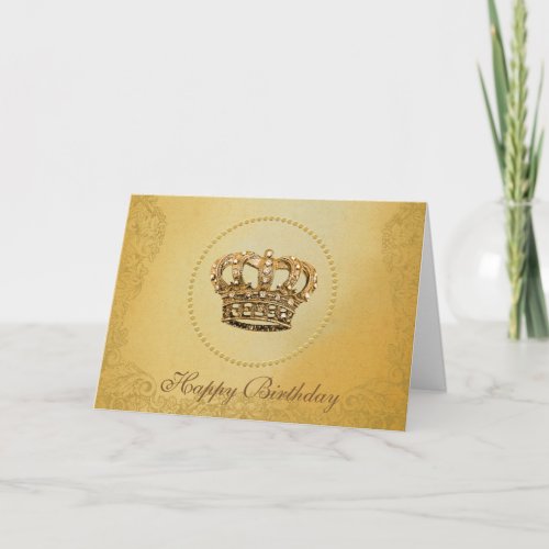 Stunning Gold Crown Happy Birthay Card