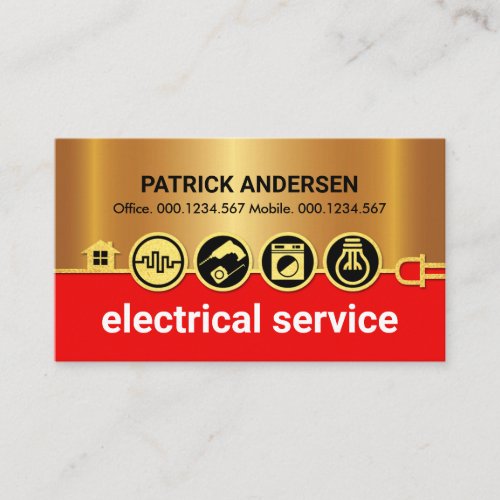 Stunning Gold Electrical Icons Power Line Business Card