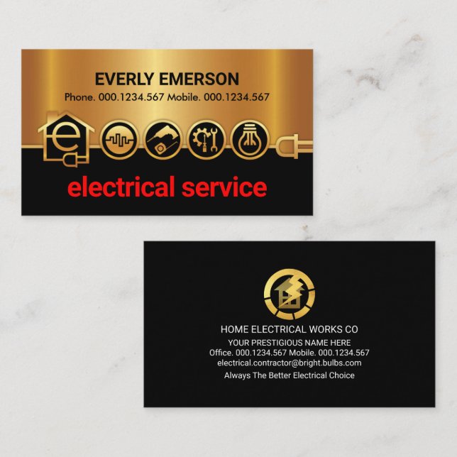Stunning Gold Electrical Icons Power Line Business Card (Front/Back)