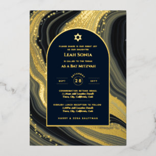 Stunning GOLD FOIL Agate Marble Bat Mitzvah Foil Invitation