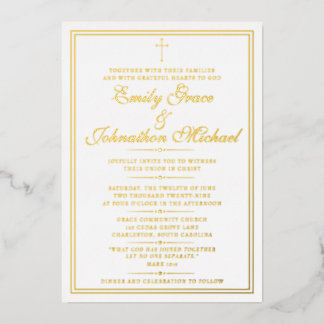 Stunning Gold Foil Christian Minimalist Wedding Invitation