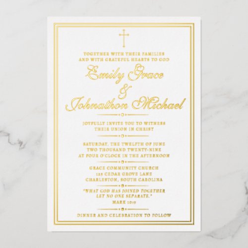 Stunning Gold Foil Christian Minimalist Wedding Invitation