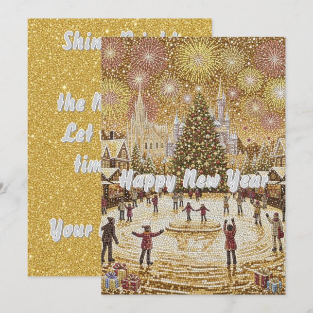 stunning Gold Glitter New Year's Eve Greeting Card (Front/Back)