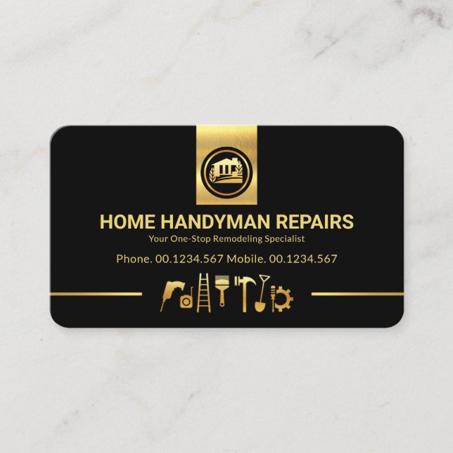 Stunning Gold Handyman Tools Line Business Card (Front)