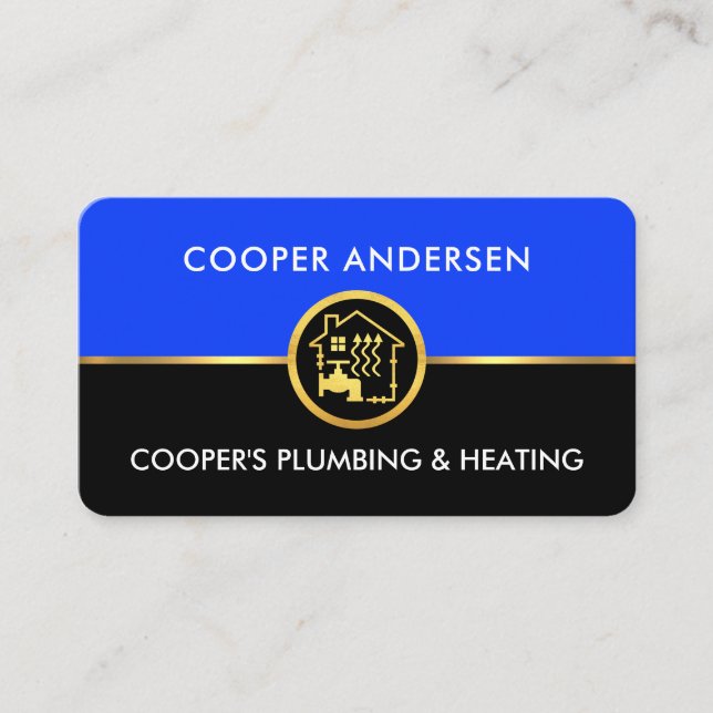 Stunning Gold Line Plumbing Heating Business Card (Front)