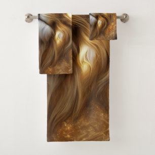 Stunning Gold Lion Head Bath Towel Set