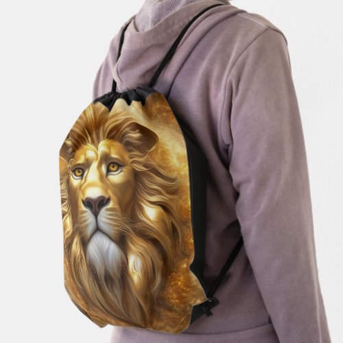 Stunning Gold Lion Head Drawstring Bag