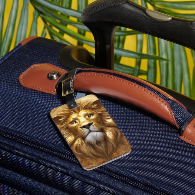Stunning Gold Lion Head Luggage Tag (Front Insitu 1)