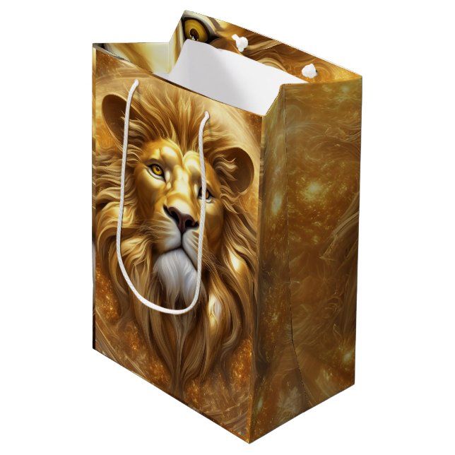 Stunning Gold Lion Head Medium Gift Bag (Front Angled)