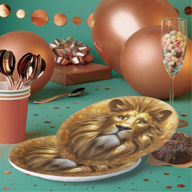 Stunning Gold Lion Head Paper Plates (Multi)
