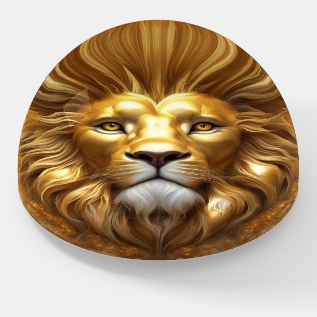 Stunning Gold Lion Head Paperweight (Angled)