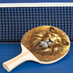 Stunning Gold Lion Head Ping Pong Paddle
