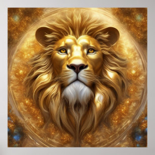 Stunning Gold Lion Head Poster