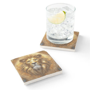 Stunning Gold Lion Head Stone Coaster