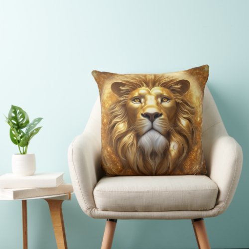 Stunning Gold Lion Head Throw Pillow