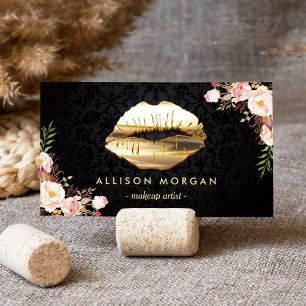 Stunning Gold Lips Makeup Artist Floral Business Card