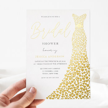Stunning Gold Love Heart Foil Dress Bridal Shower Foil Invitation by Nicheandnest at Zazzle
