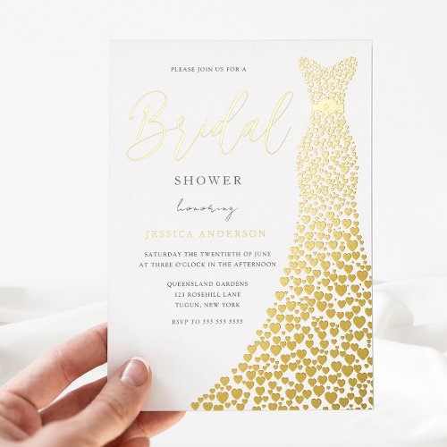 Stunning Gold Love Heart Foil Dress Bridal Shower Foil Invitation