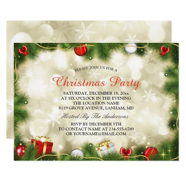 Stunning Gold Red Baubles Lights Christmas Party Invitation