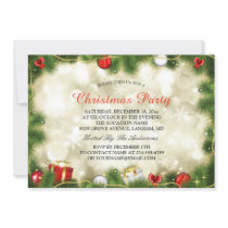 Stunning Gold Red Baubles Lights Christmas Party Invitation