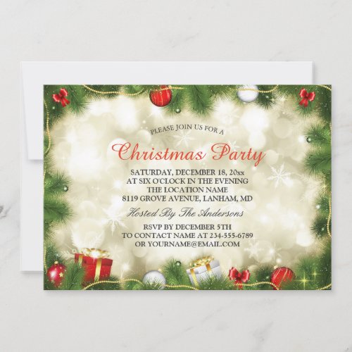 Stunning Gold Red Baubles Lights Christmas Party Card