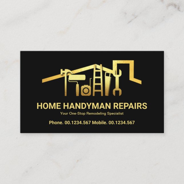 Stunning Gold Roof Handyman Tools Business Card (Front)