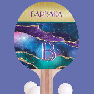 Stunning Gold Teal Purple Custom Monogram Ping Pong Paddle