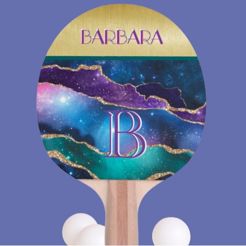 Stunning Gold Teal Purple Custom Monogram  Ping Pong Paddle